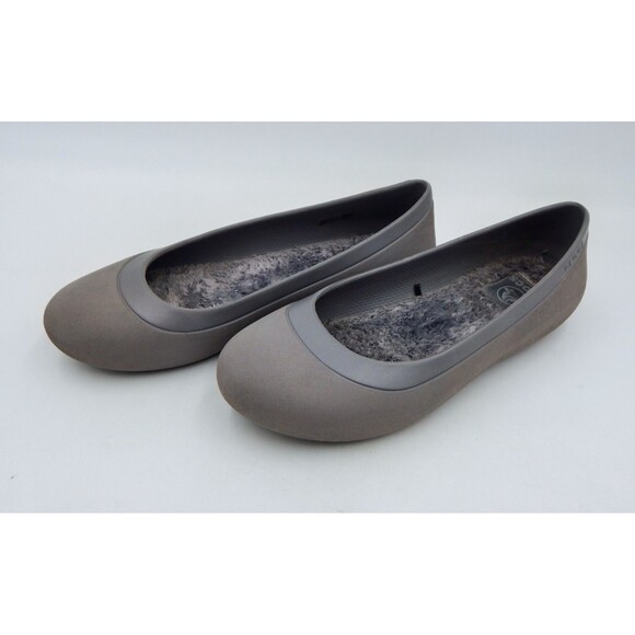 Crocs Women's Gray Mammoth Ballet Flats Slip On Size 7 Faux Fur Lined Shoes - Picture 3 of 12